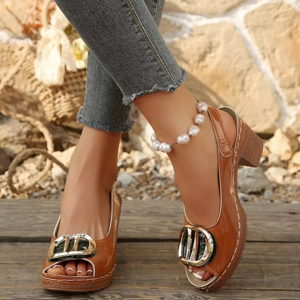 Peep Toe Block Heels Sandals