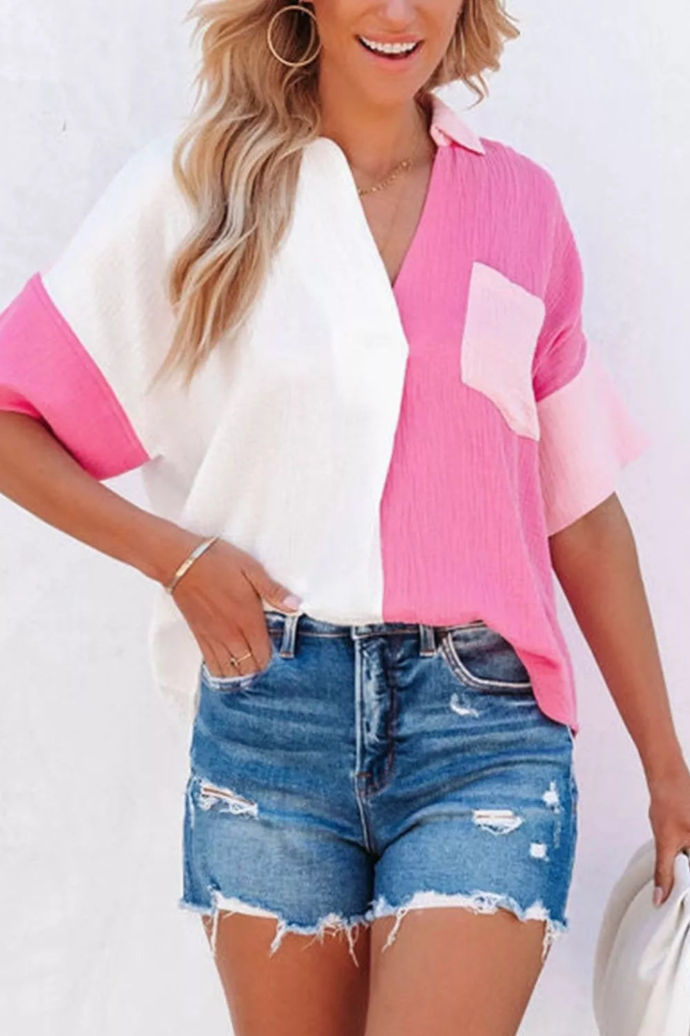 Color Block Casual Button Up Shirt