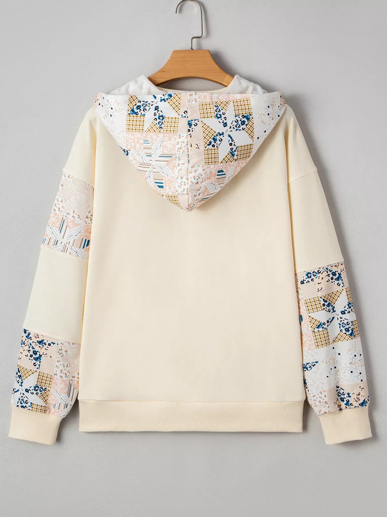 Geo Pattern Patchwork Hoodie with Kangaroo Pocket