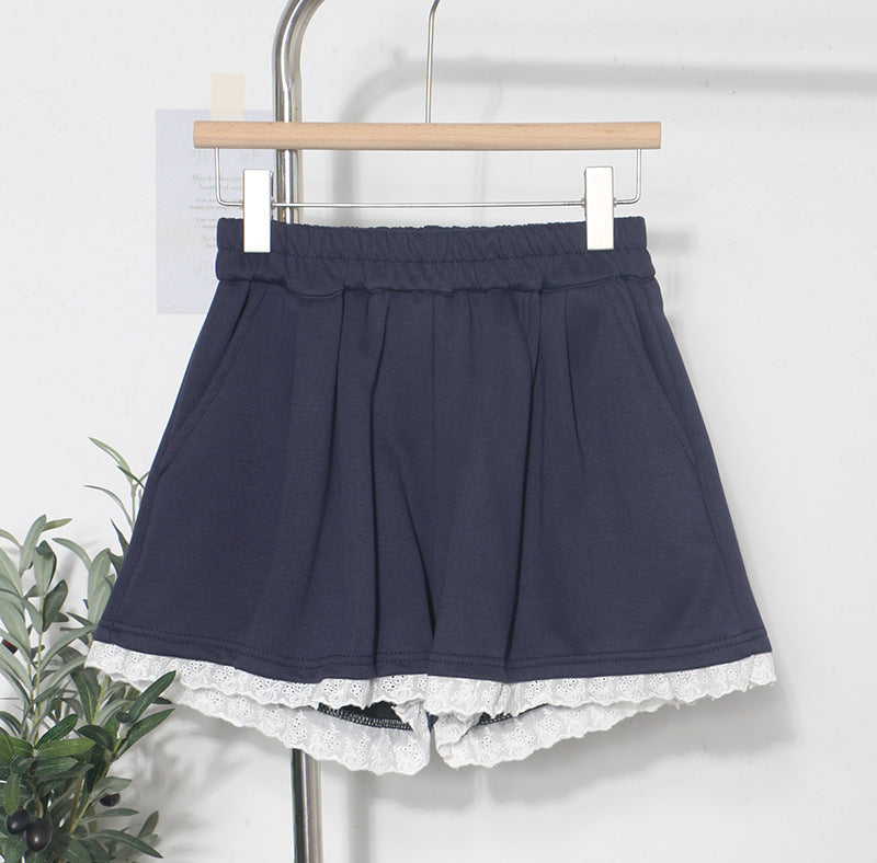 Lace edge elastic waist shorts for women