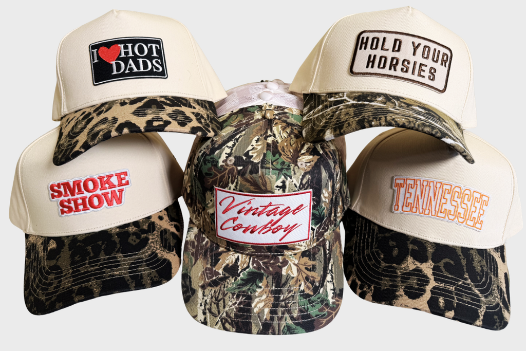 SMOKE SHOW  // Embroidered Patch on Animal Print Camo Structured Cap