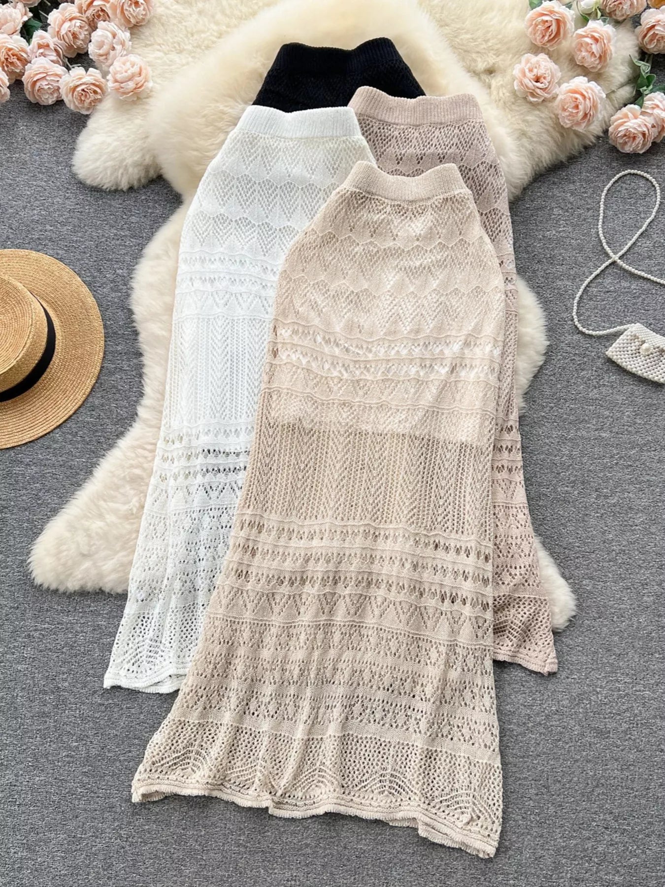 Knitted Hollow Out Maxi Skirt