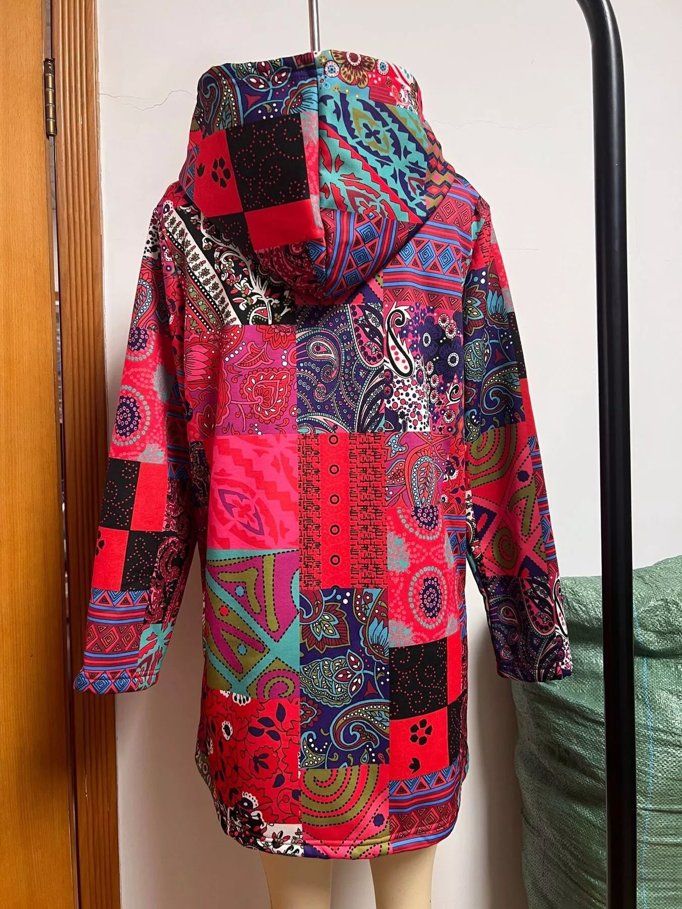 Bohemian Patchwork Fleece Lined Hooded Outerwear