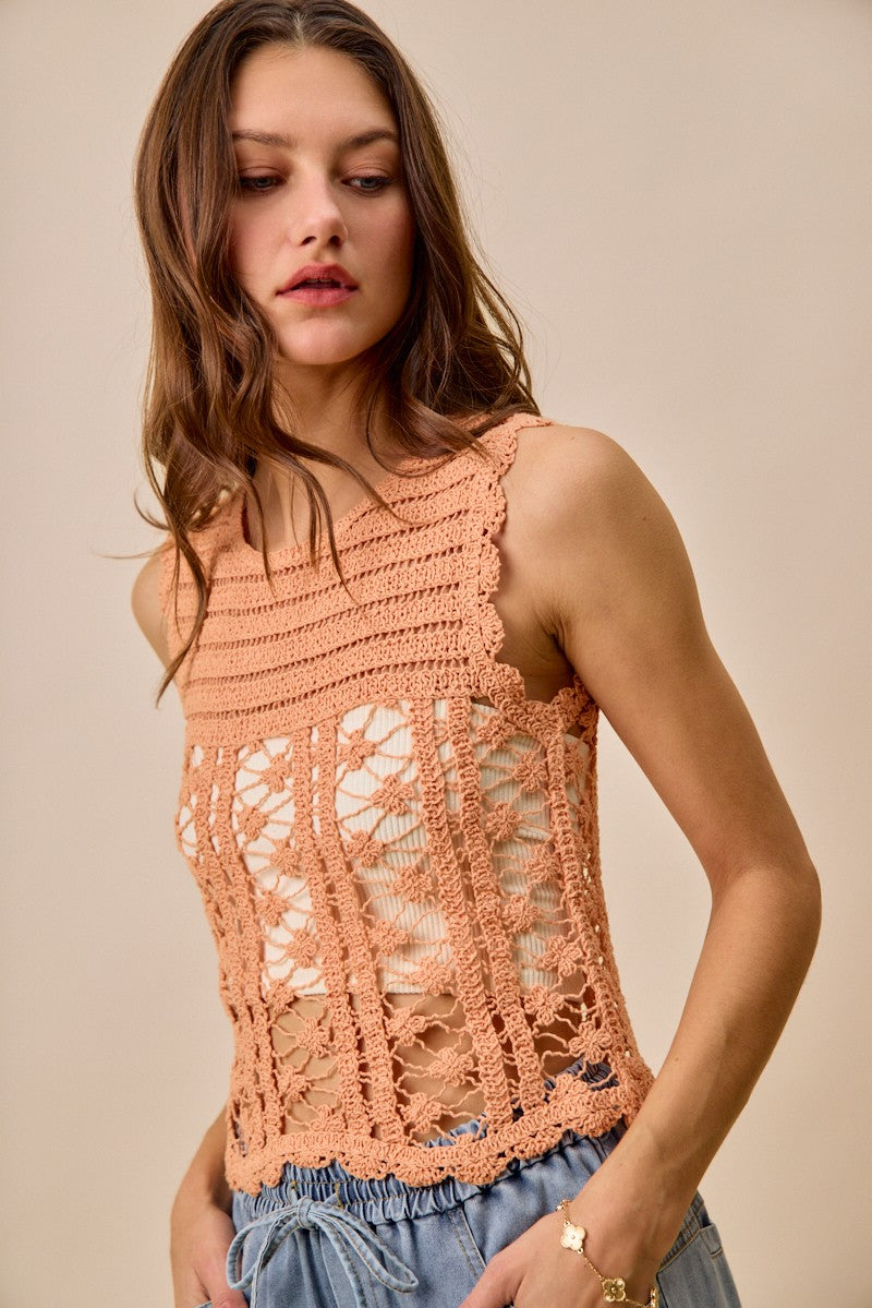 SO ME Crochet Knitted Lace Sweater Tank Top