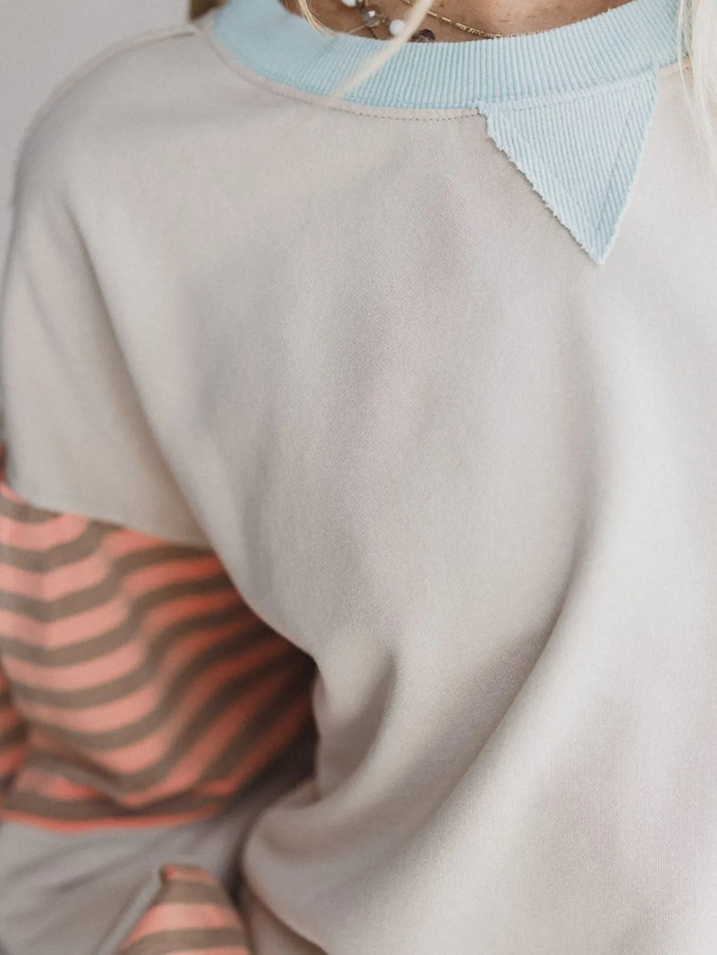 Striped Colorblock Patchwork Drop Shoulder Sweatshirt