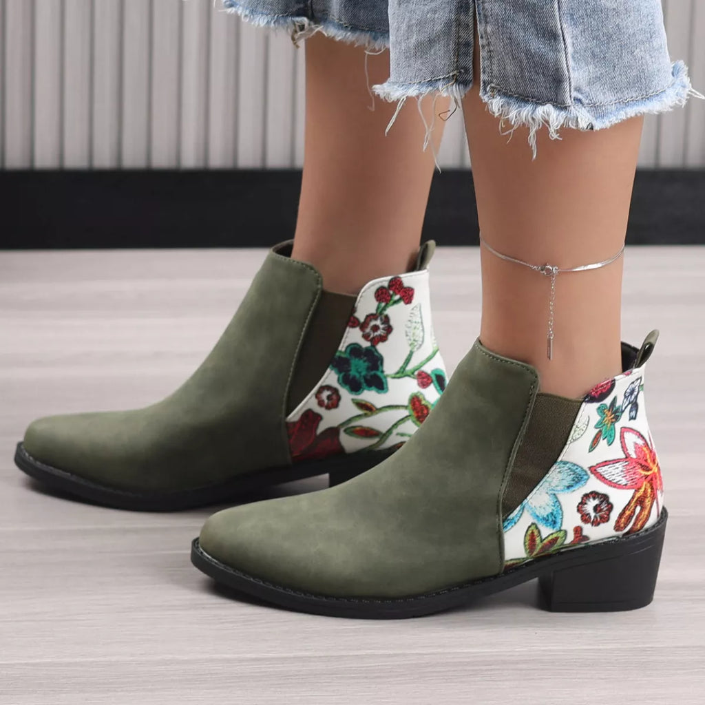 Point Toe Block Heels Ankle Boots