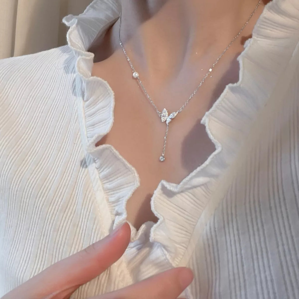 925 Sterling Silver Zircon Butterfly Necklace