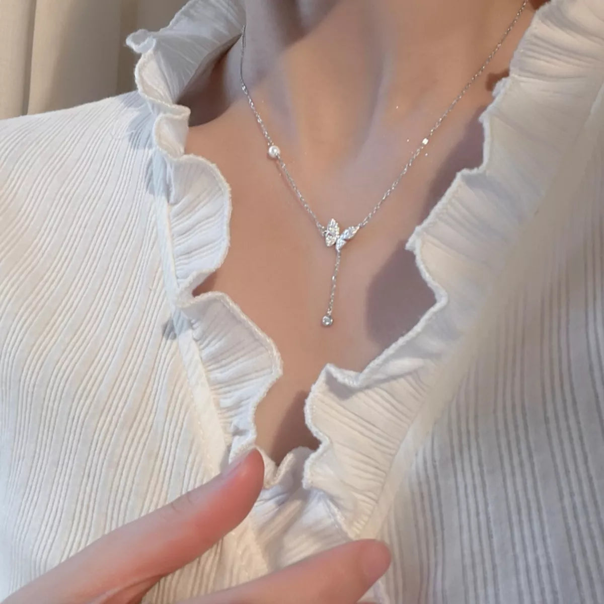 925 Sterling Silver Zircon Butterfly Necklace