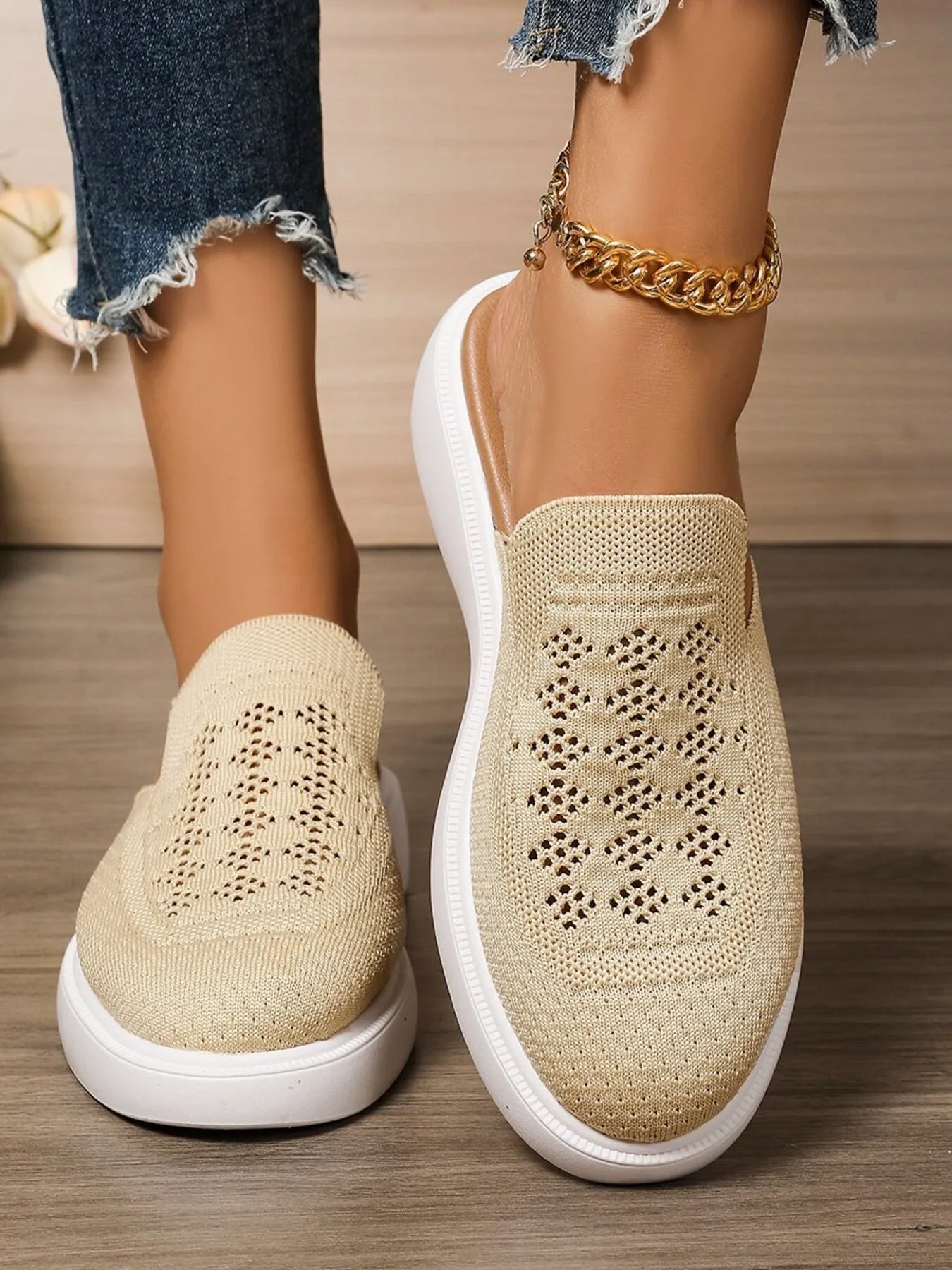 Mesh Round Toe Platform Slip-Ons