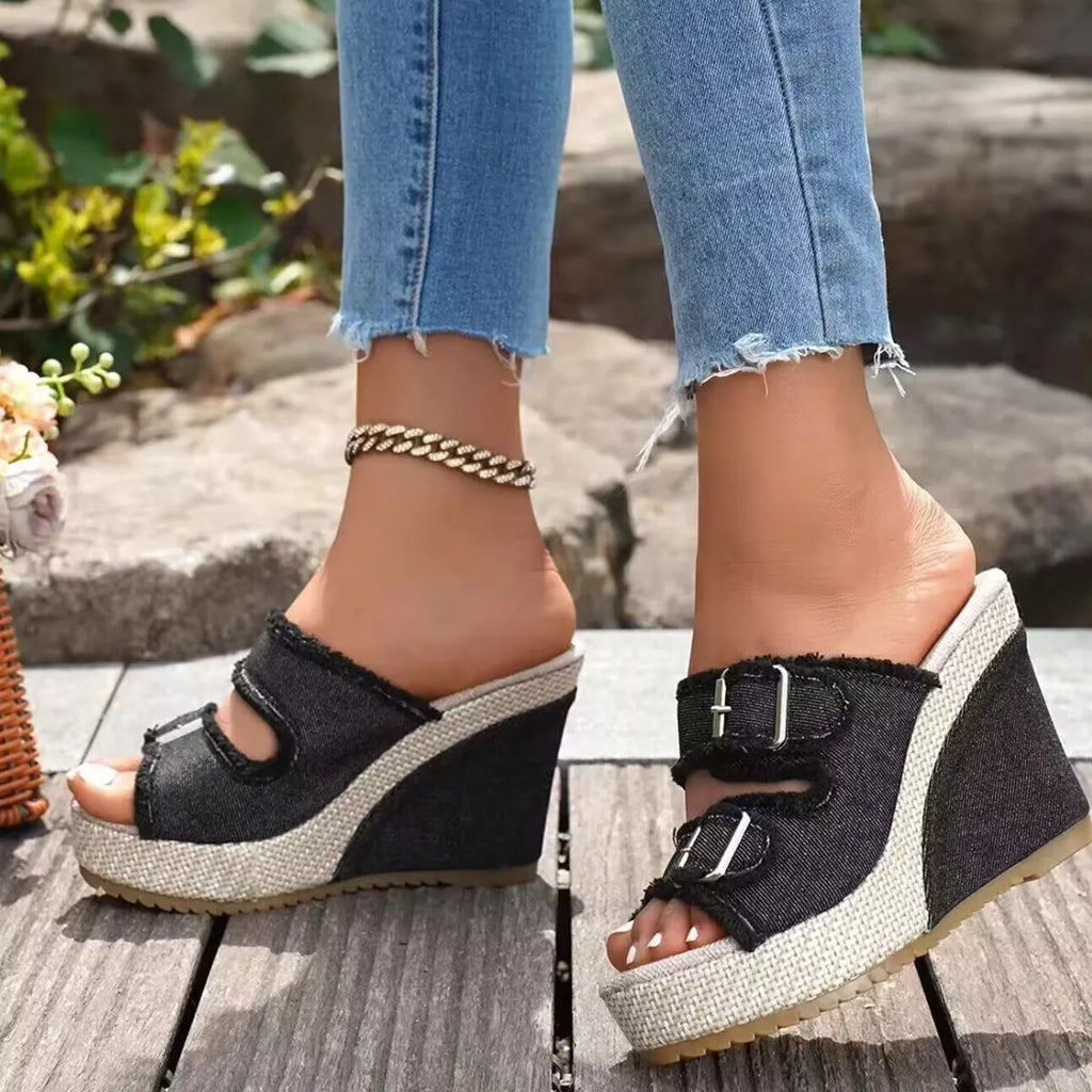 Buckle Open Toe Wedge Sandals