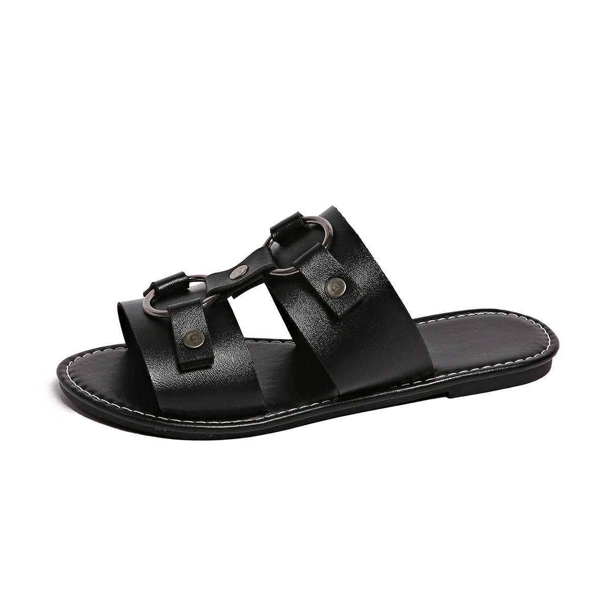 Buckled Leather Slide Sandals