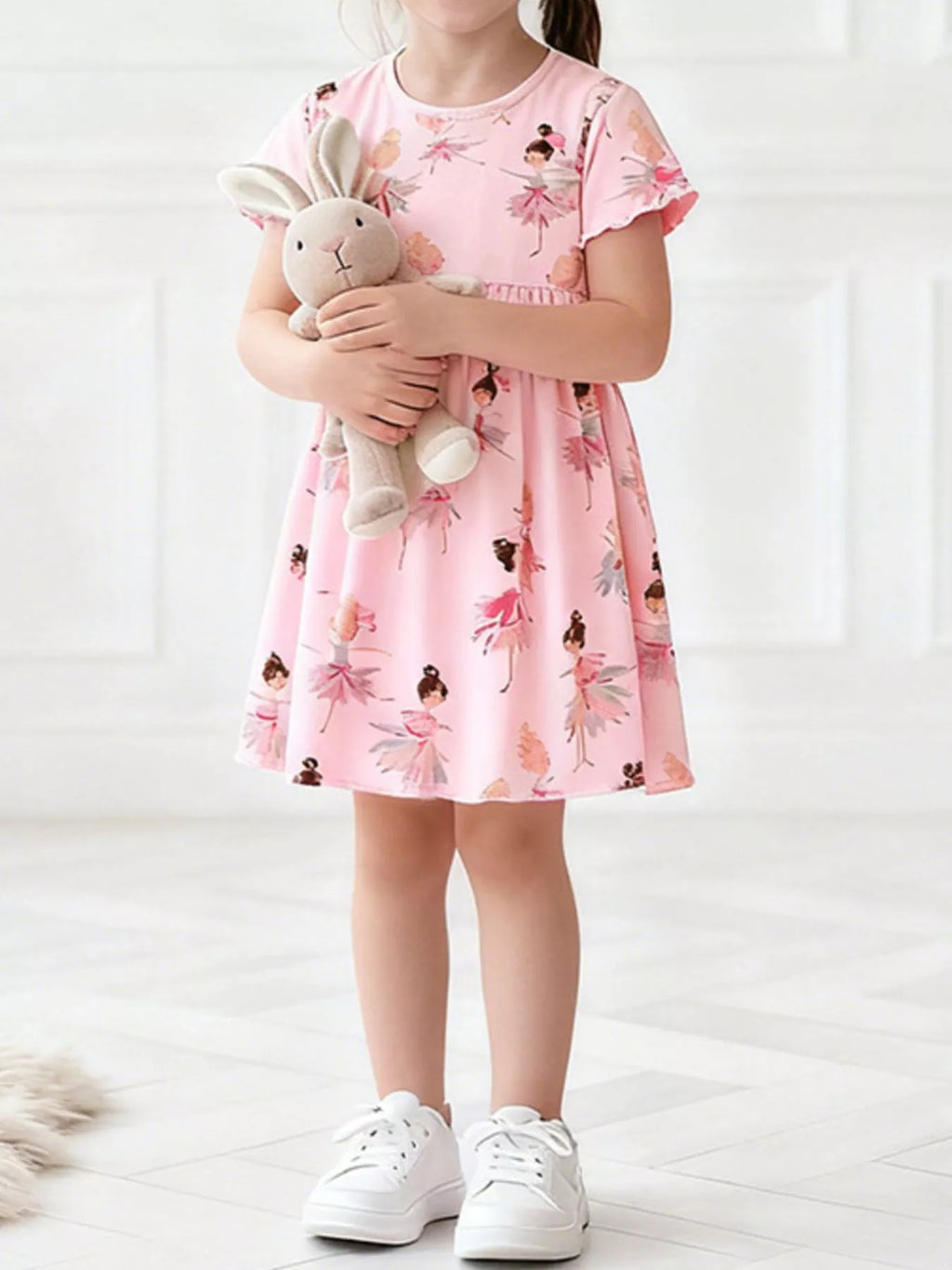 Children's Ballerina Print Short Sleeve Dress