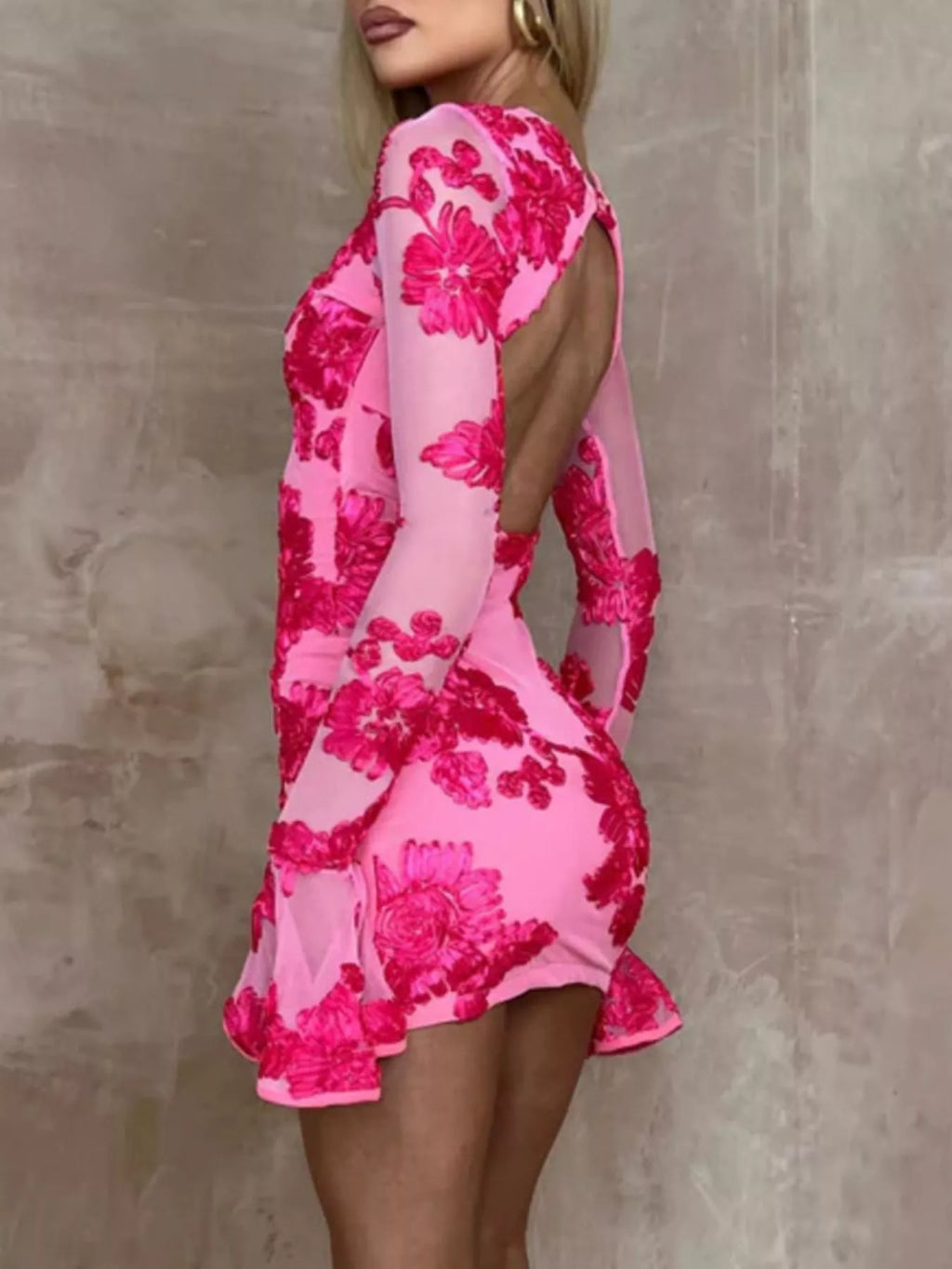 Floral Flounce Sleeve Mini Dress