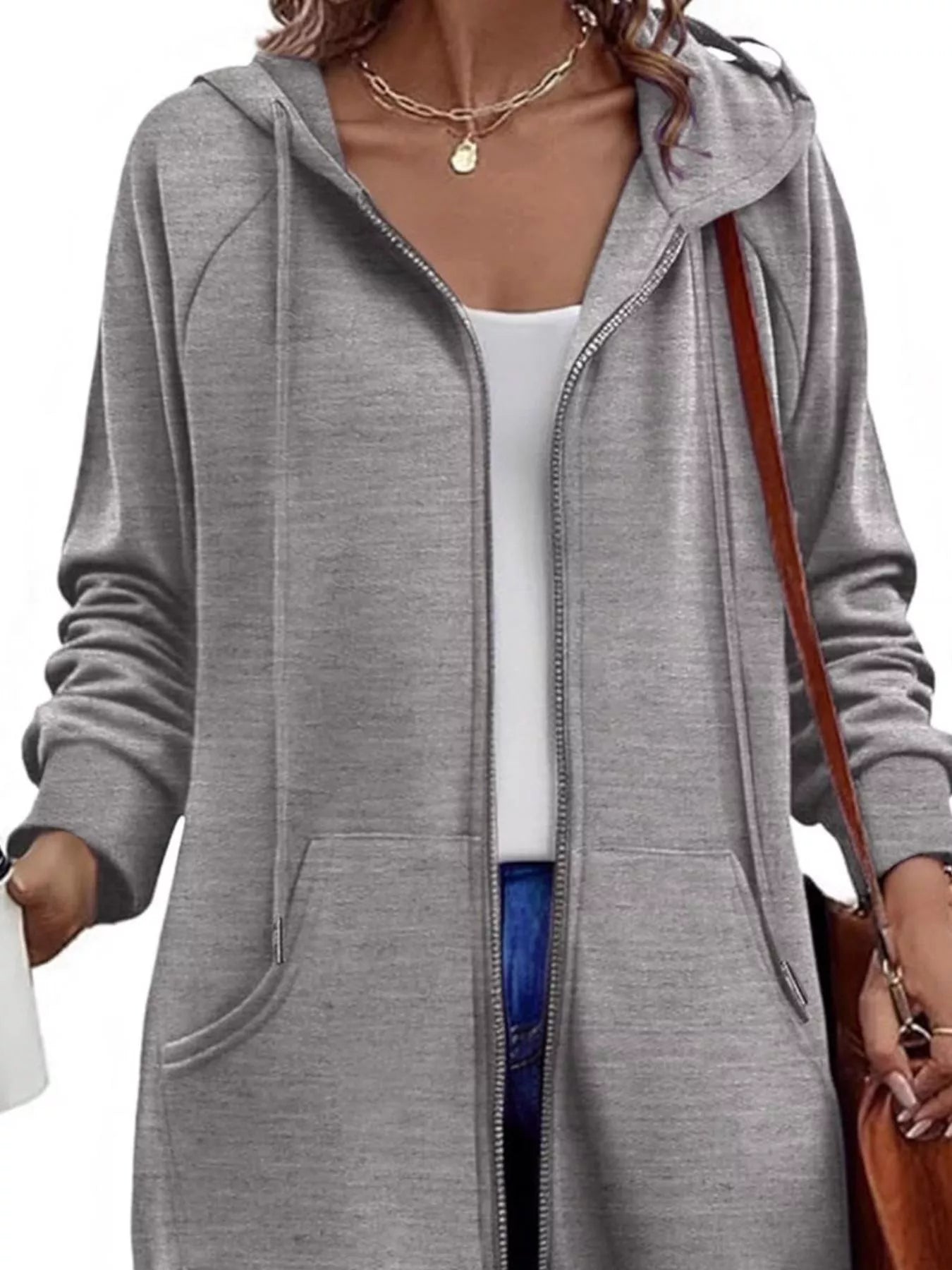 Casual Longline Zip-Up Hooded Outerwear