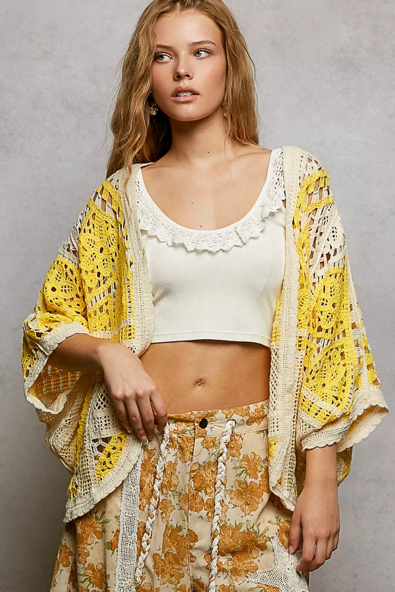 POL Open Front Crochet Cardigan with Scalloped Edge