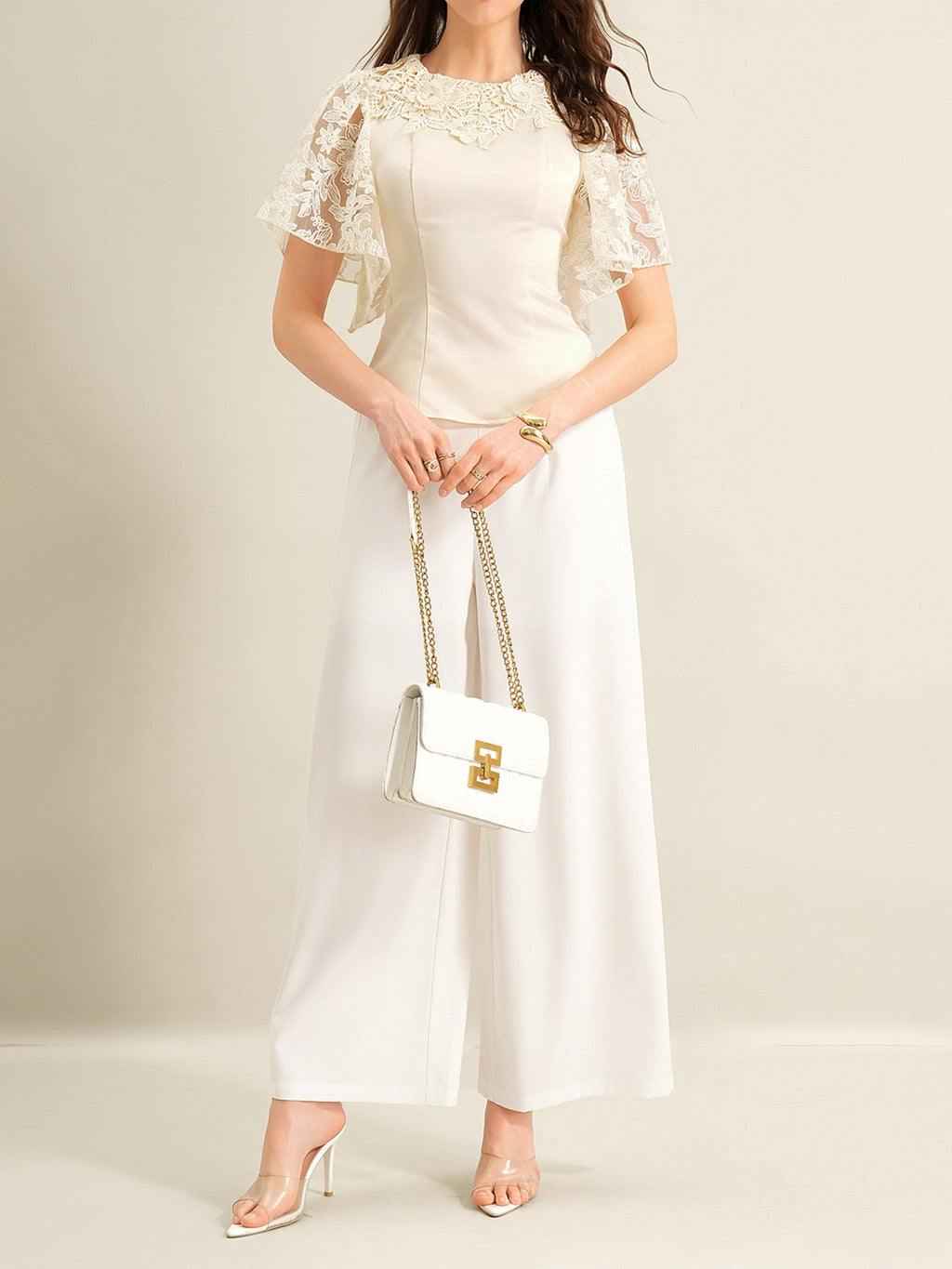 Lace Trimmed Short Sleeve Blouse