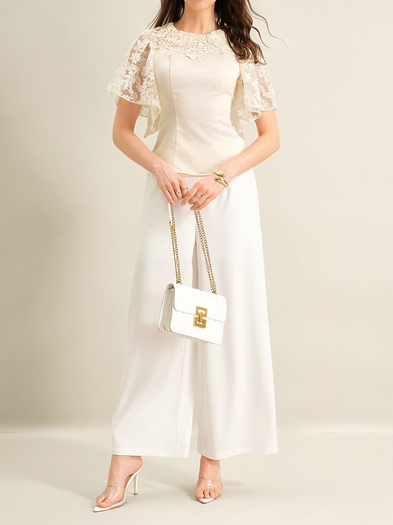 Lace Trimmed Short Sleeve Blouse