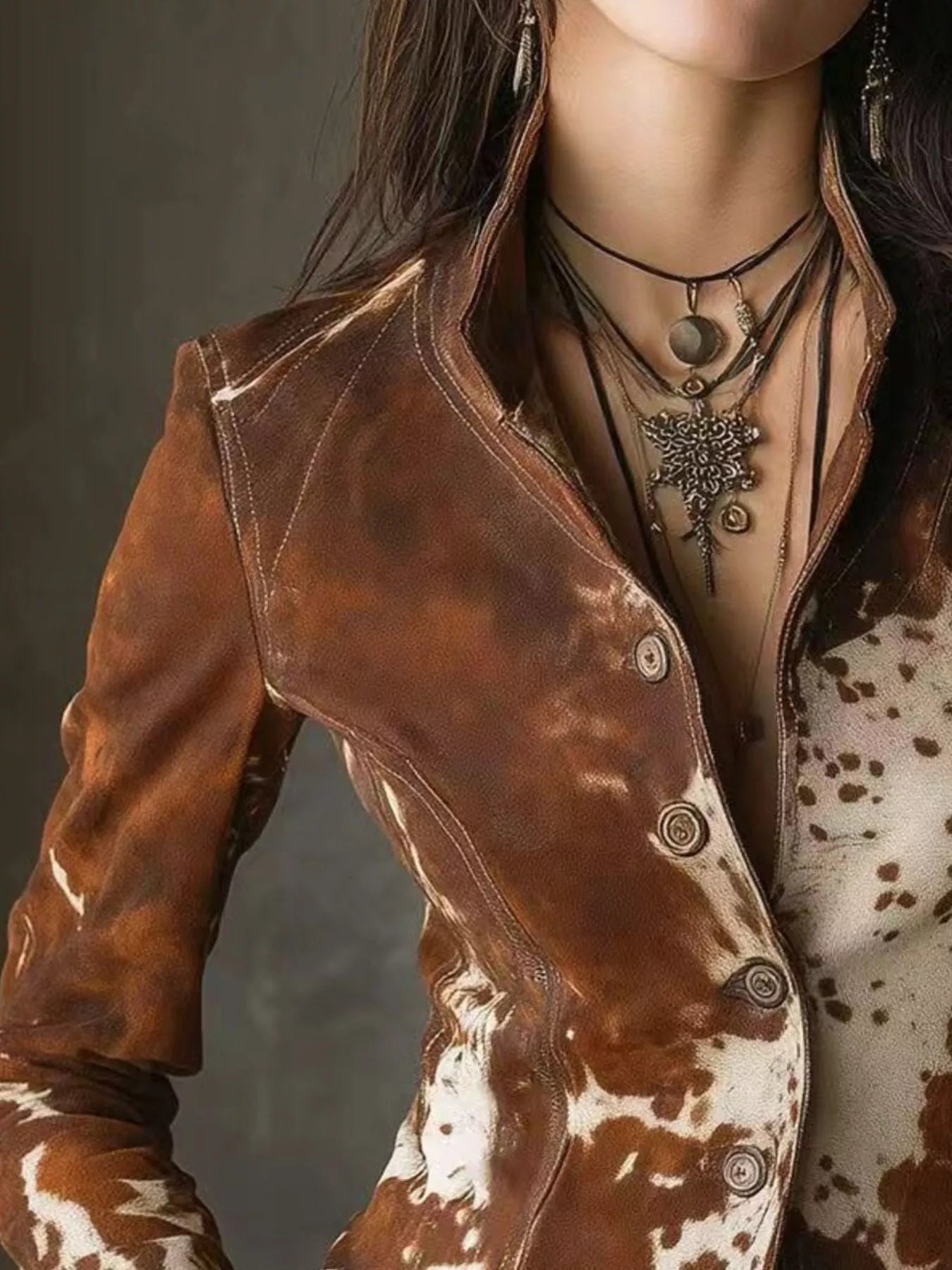 Cow Print Button Up Blazer