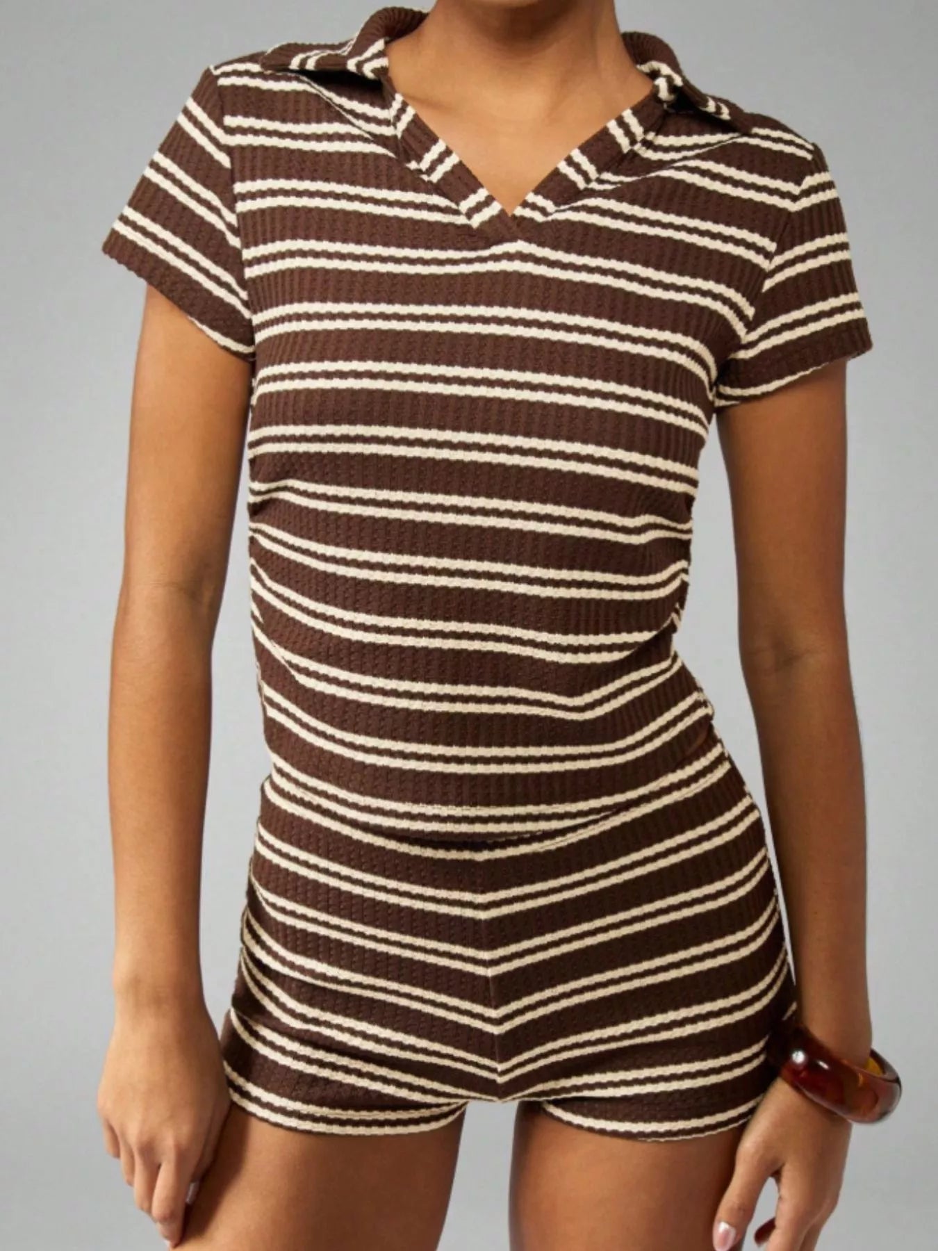 Striped Knit Short Sleeve Top & Shorts Set