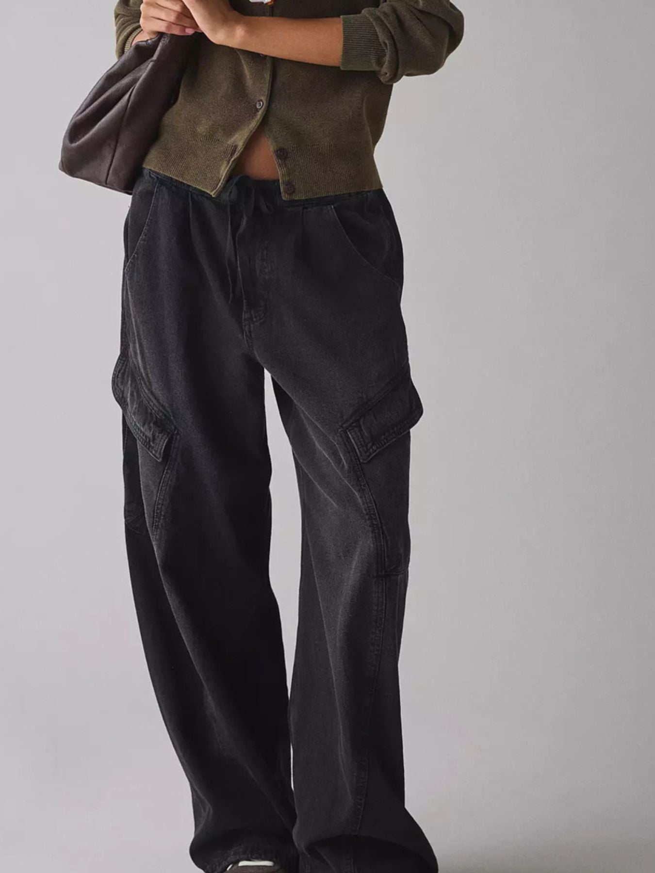 Drawstring Waist Cargo Jeans