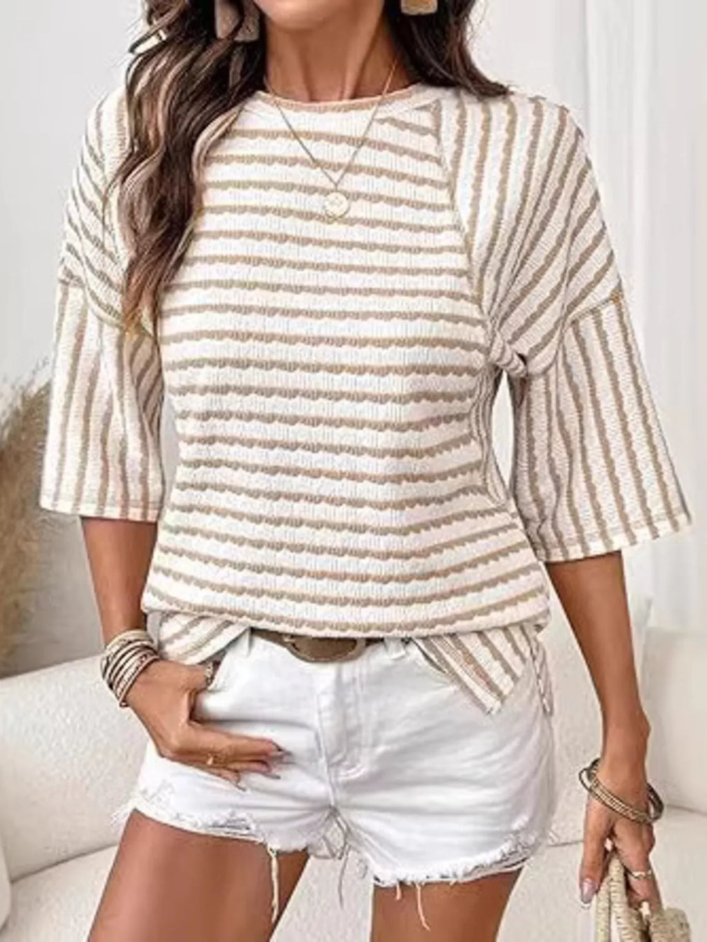 Striped Knit Round Neck T-Shirt