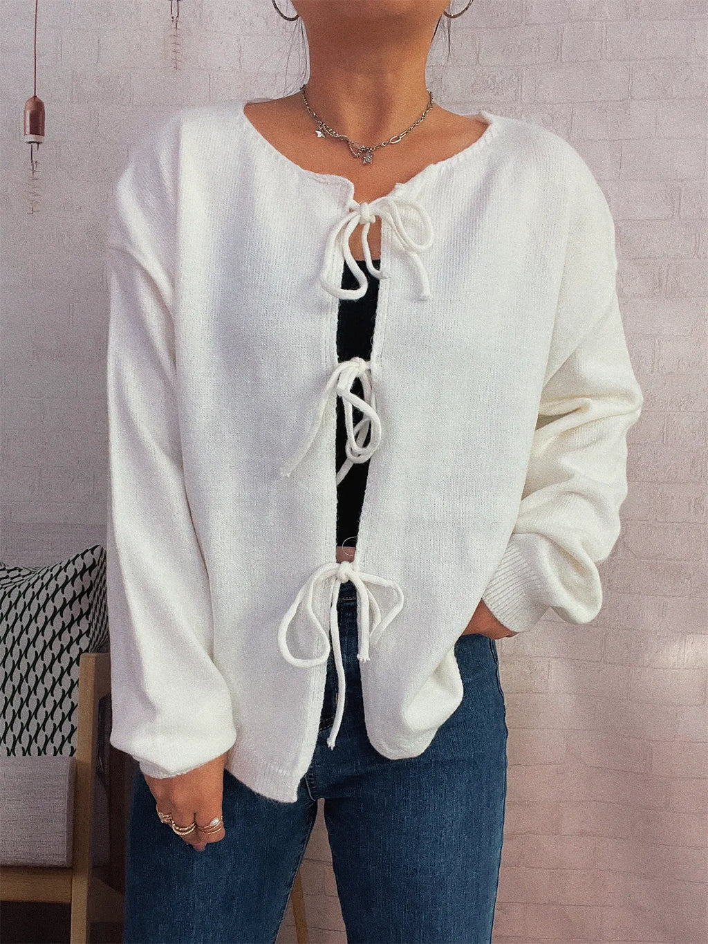 Tie Front Drop Shoulder Cardigan