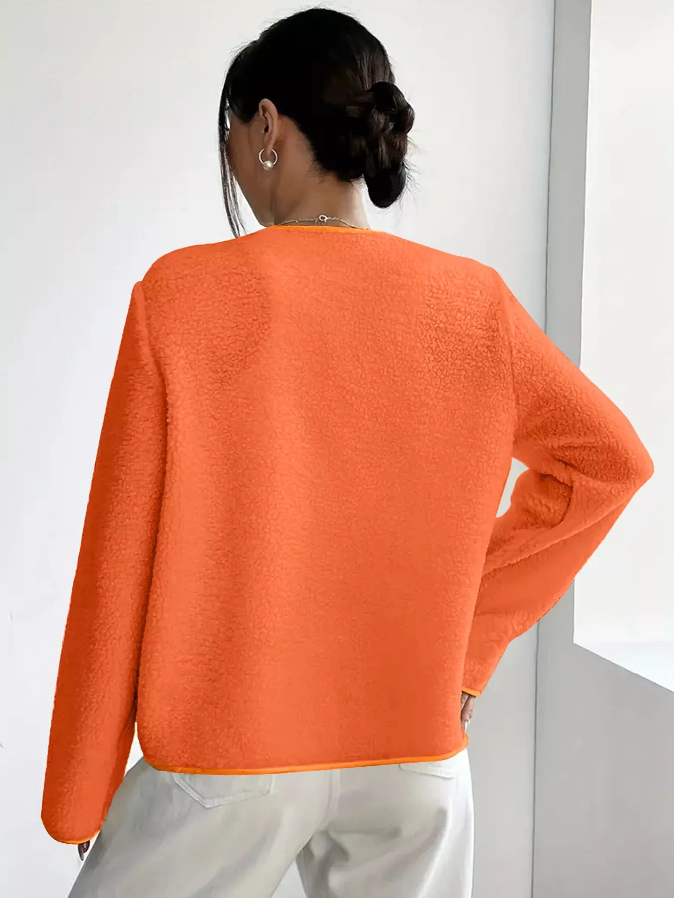 Full Size Textured Button-Up Fleece Outerwear Plus Size