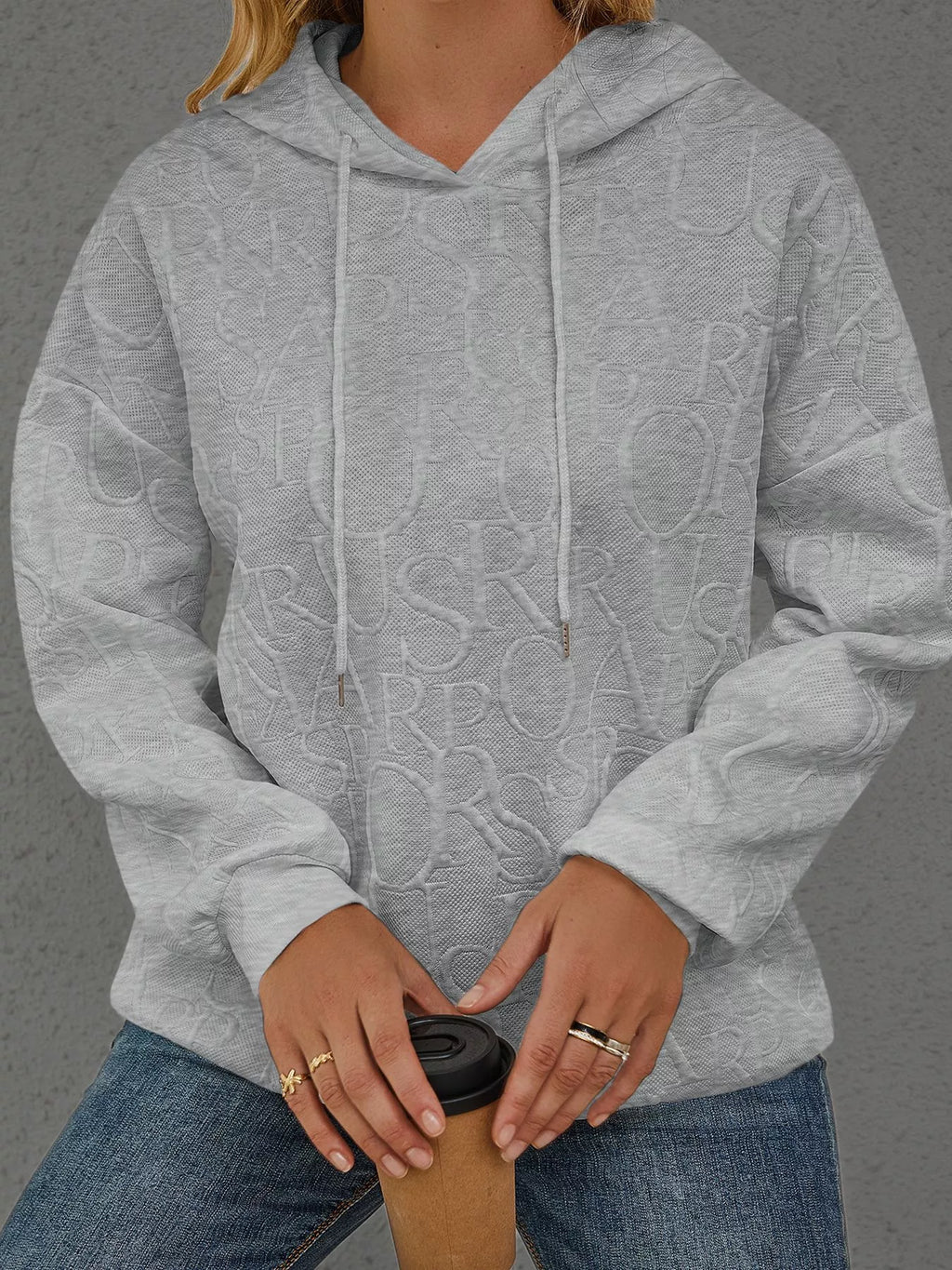 Full Size Embossed Lettering Casual Hoodie Plus Size