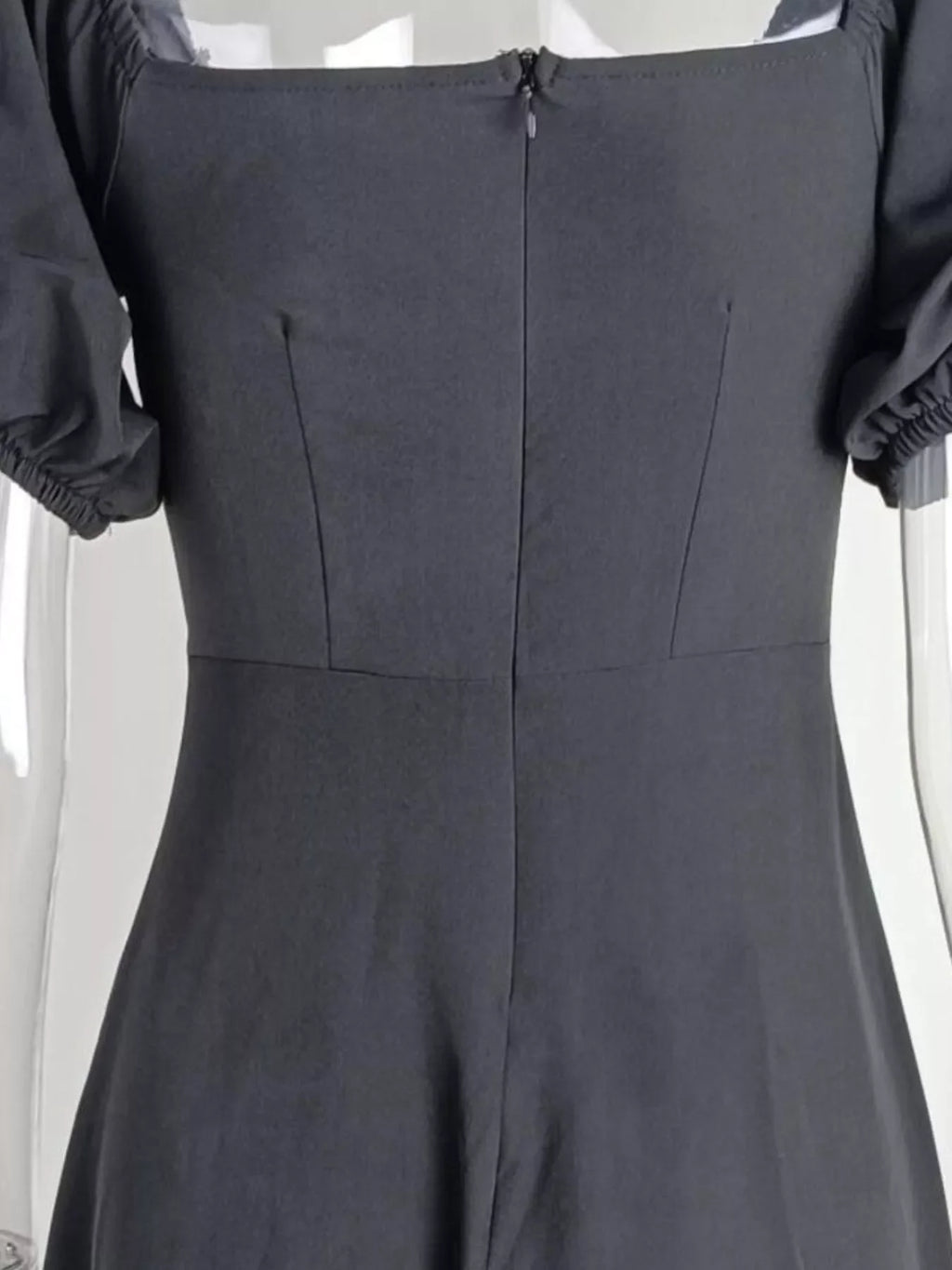Puff Sleeve Tie Front Slit Midi Dress