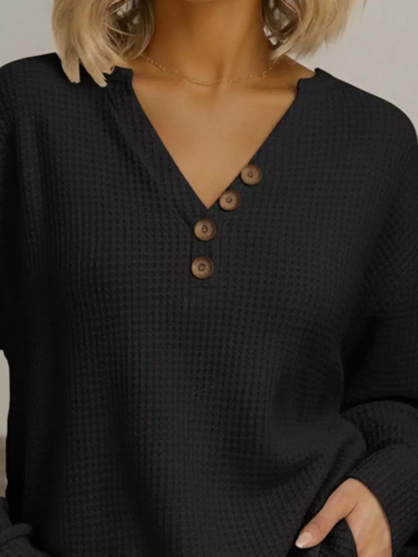 Full Size Waffle Knit V-Neck T-Shirt Plus Size