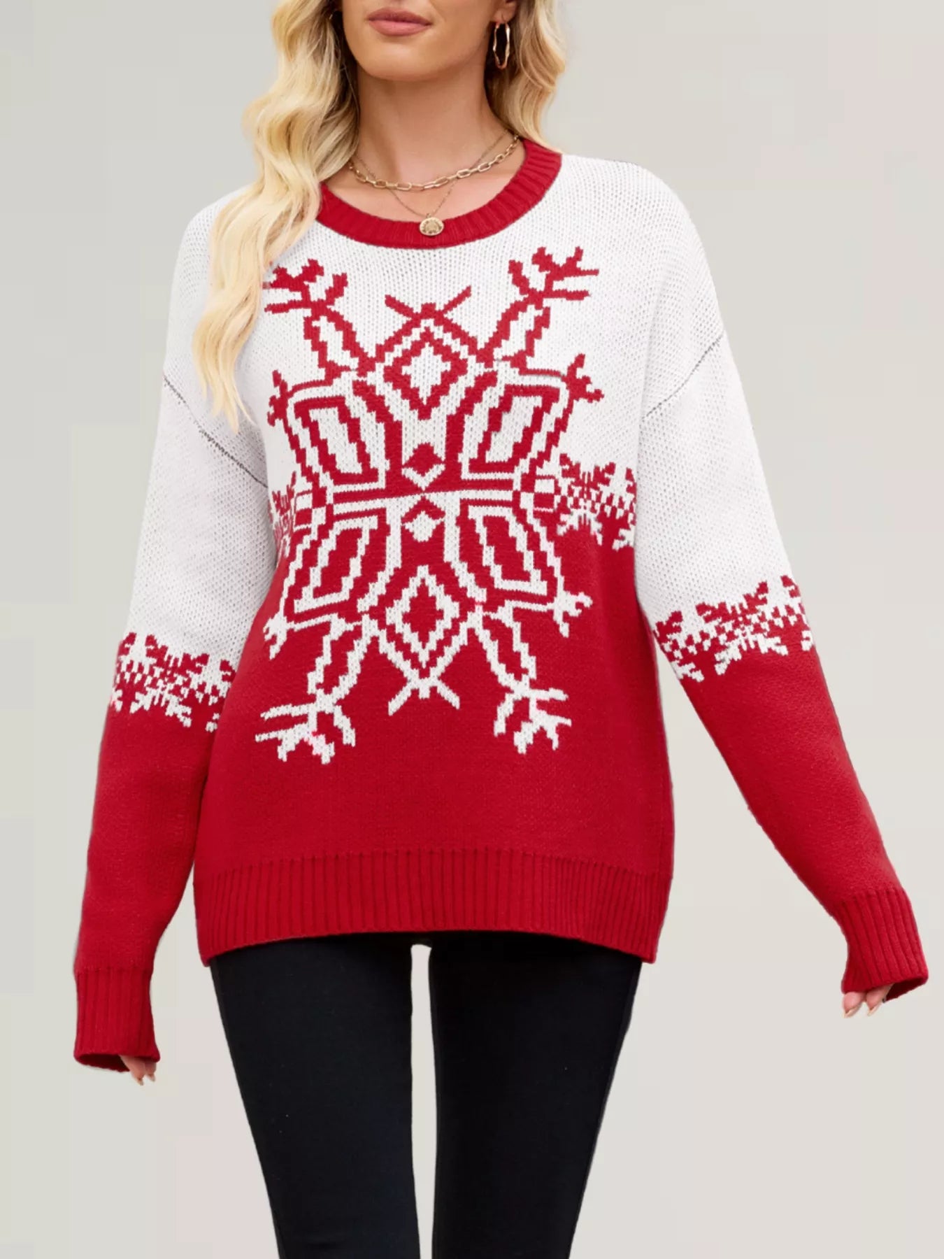 Christmas Snowflake Round Neck Sweater