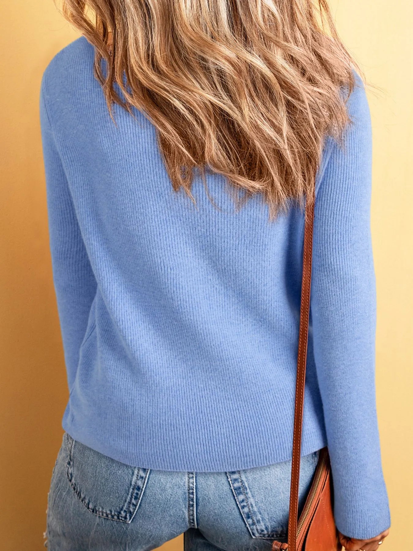 Ribbed Knit Button Front V Neck Cardigan