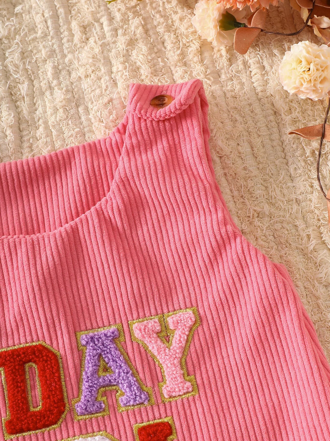 Children's Plaid Hem Corduroy Sleeveless Dress