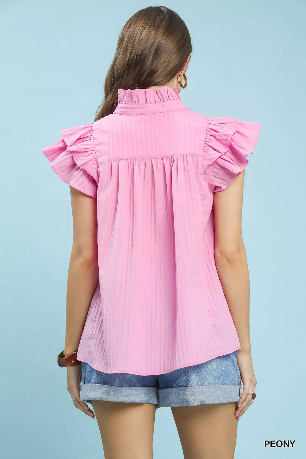Umgee Ruffle Sleeve Textured Babydoll Blouse