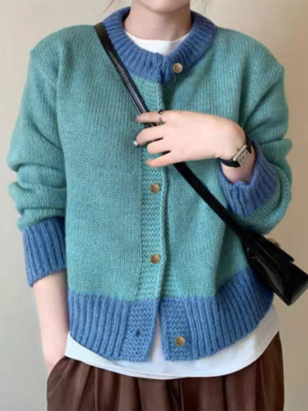 Color Block Button Up Cardigan