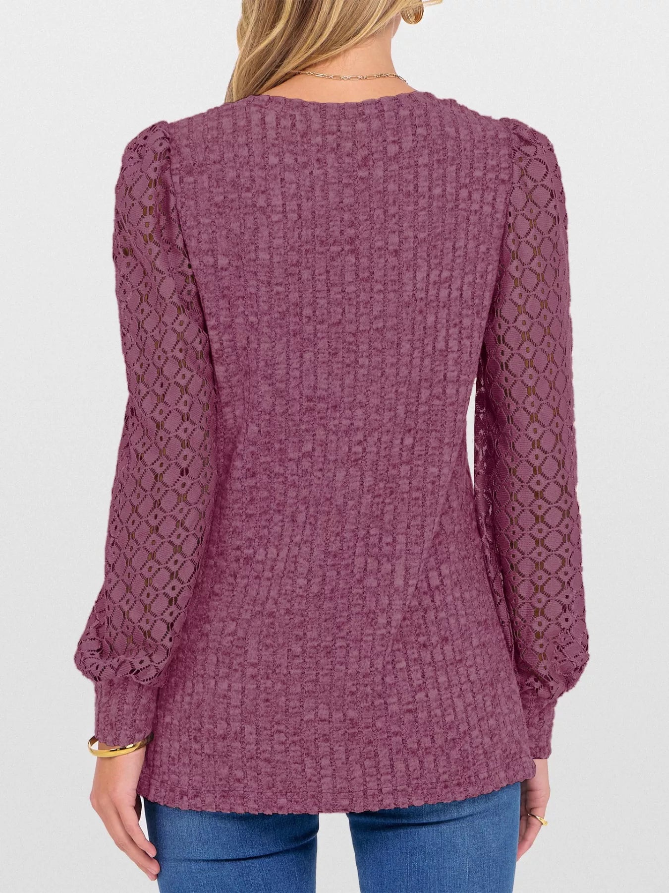 Lace Sleeve V-Neck T-Shirt