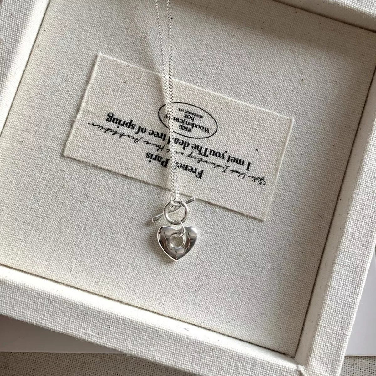 925 Sterling Silver Heart Toggle Clasp Necklace