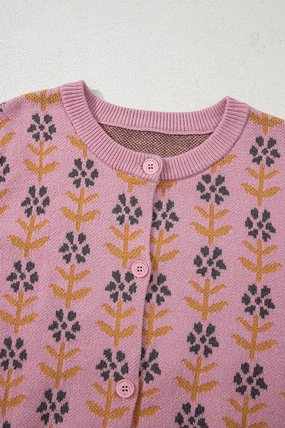 Floral Button-Up Knit Cardigan
