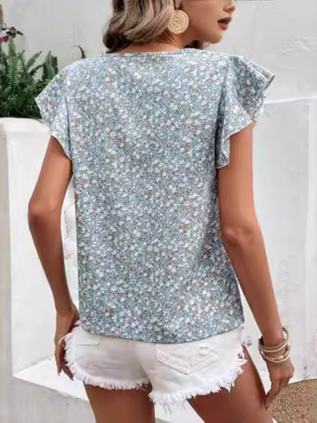 Floral Print Ruffle Sleeve Blouse