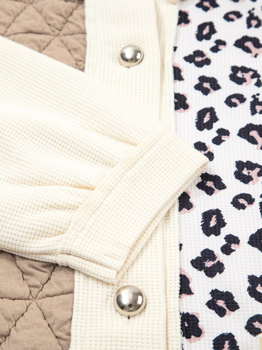 Leopard Waffle Quilted Patchwork Button Front Jacket
