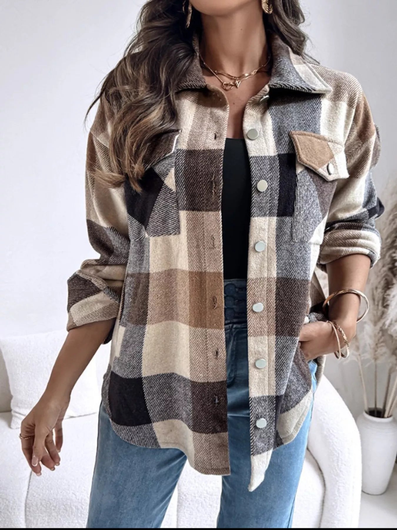 Plaid Button-Up Long Sleeve Shirt