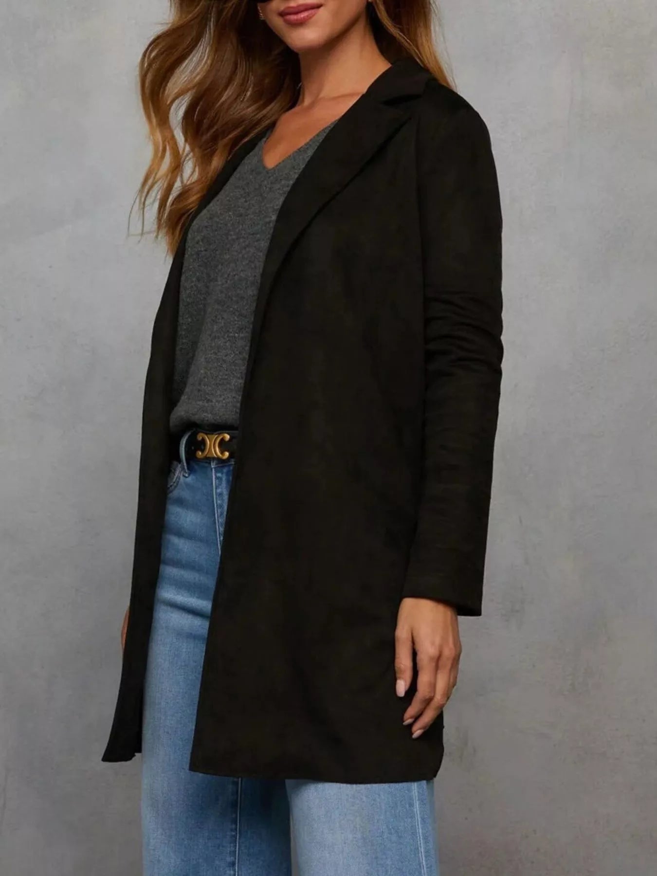 Full Size Open Front Longline Outerwear Plus Size