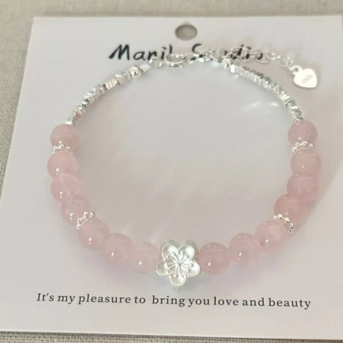 925 Sterling Silver Crystal Bead Flower Bracelet