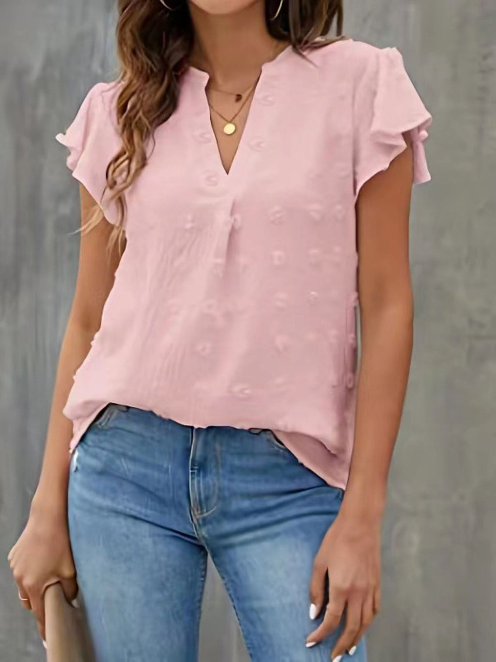 Swiss Dot Ruffled Sleeve Blouse