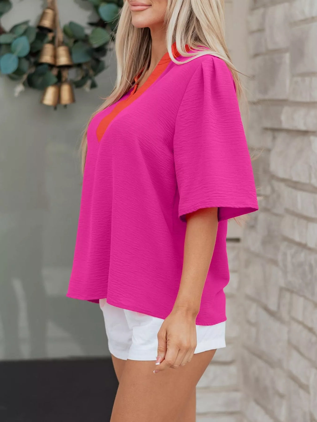 Notched Half Sleeve Blouse