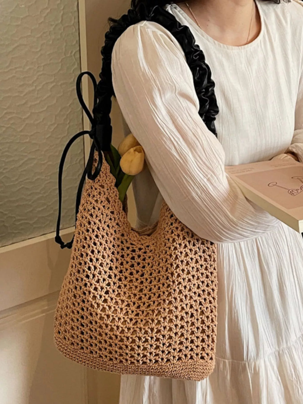 Crochet Shoulder Bag with Ruched Handle