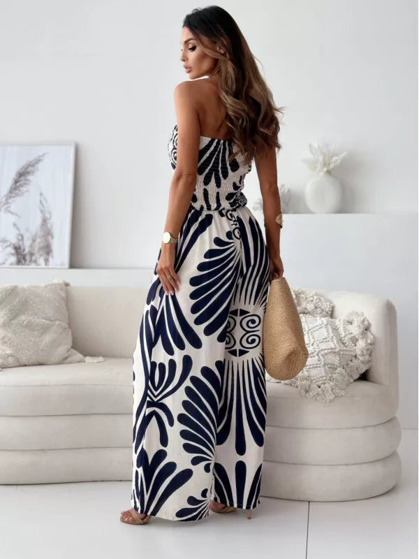 Printed Strapless Wide-Leg Jumpsuit