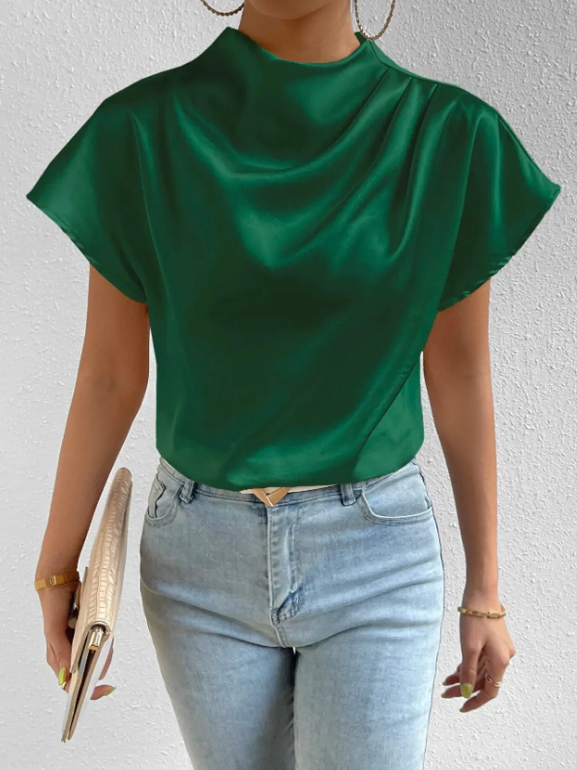 Mock Neck Short Sleeve Blouse