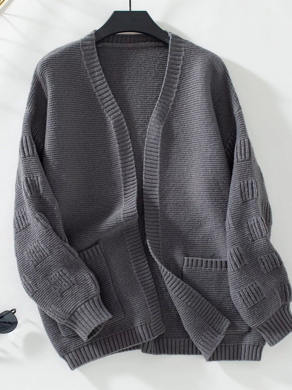 Textured Knit Open Front Cardigan