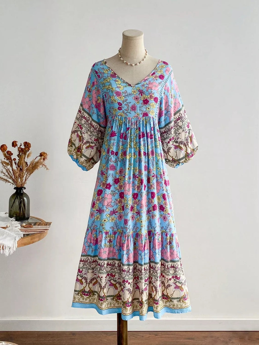 Plus Size Floral Print V-Neck Dress